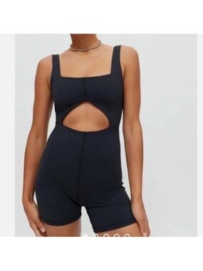 WeWoreWhat Black Cutout Square Neck Romper